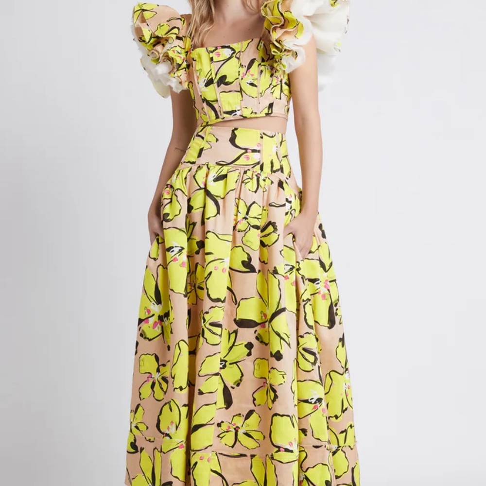 Aje Pelicano Citrus Bloom Frill Cropped Top - Picture 2 of 4